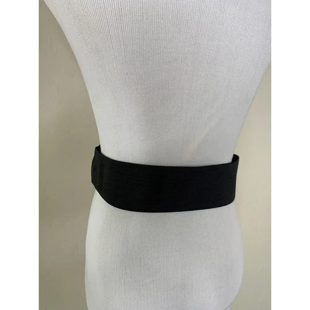 Vintage 90s Black Patent Leather Wide Belt Buckle Sz ? Medium